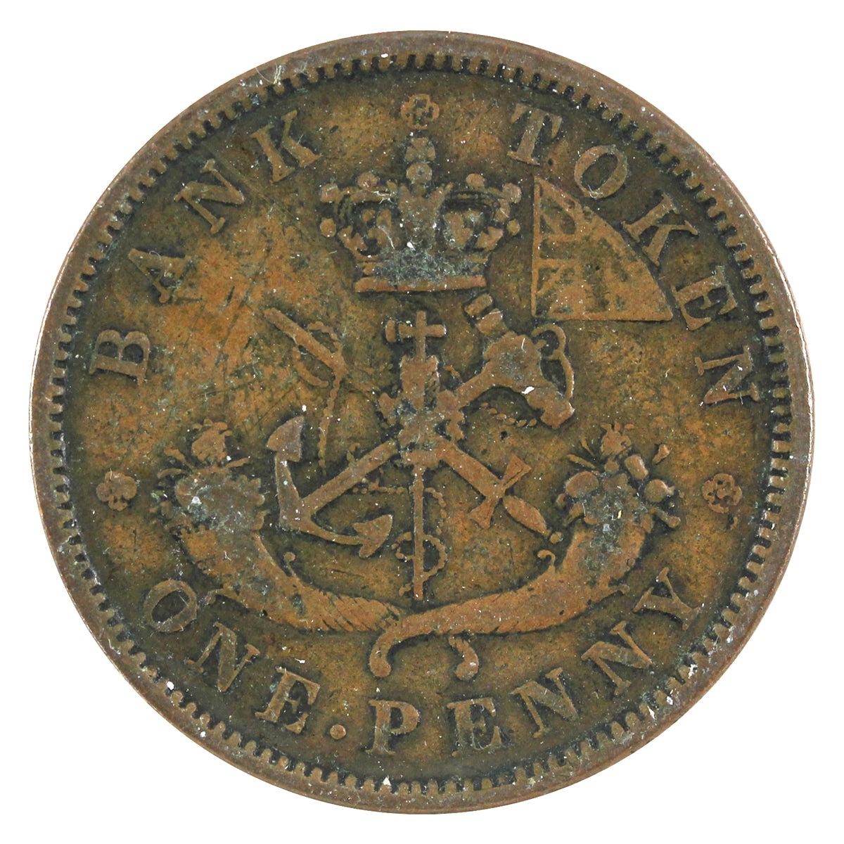 PC-6D 1857 Province of Canada, Bank of Upper Canada Penny Token VG-F (VG10)