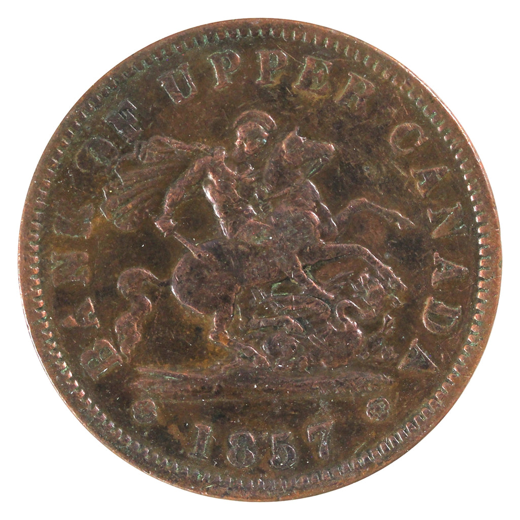 PC-6D 1857 Province of Canada, Bank of Upper Canada Penny Token Fine (F12)
