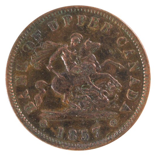 PC-6D 1857 Province of Canada, Bank of Upper Canada Penny Token Fine (F12)