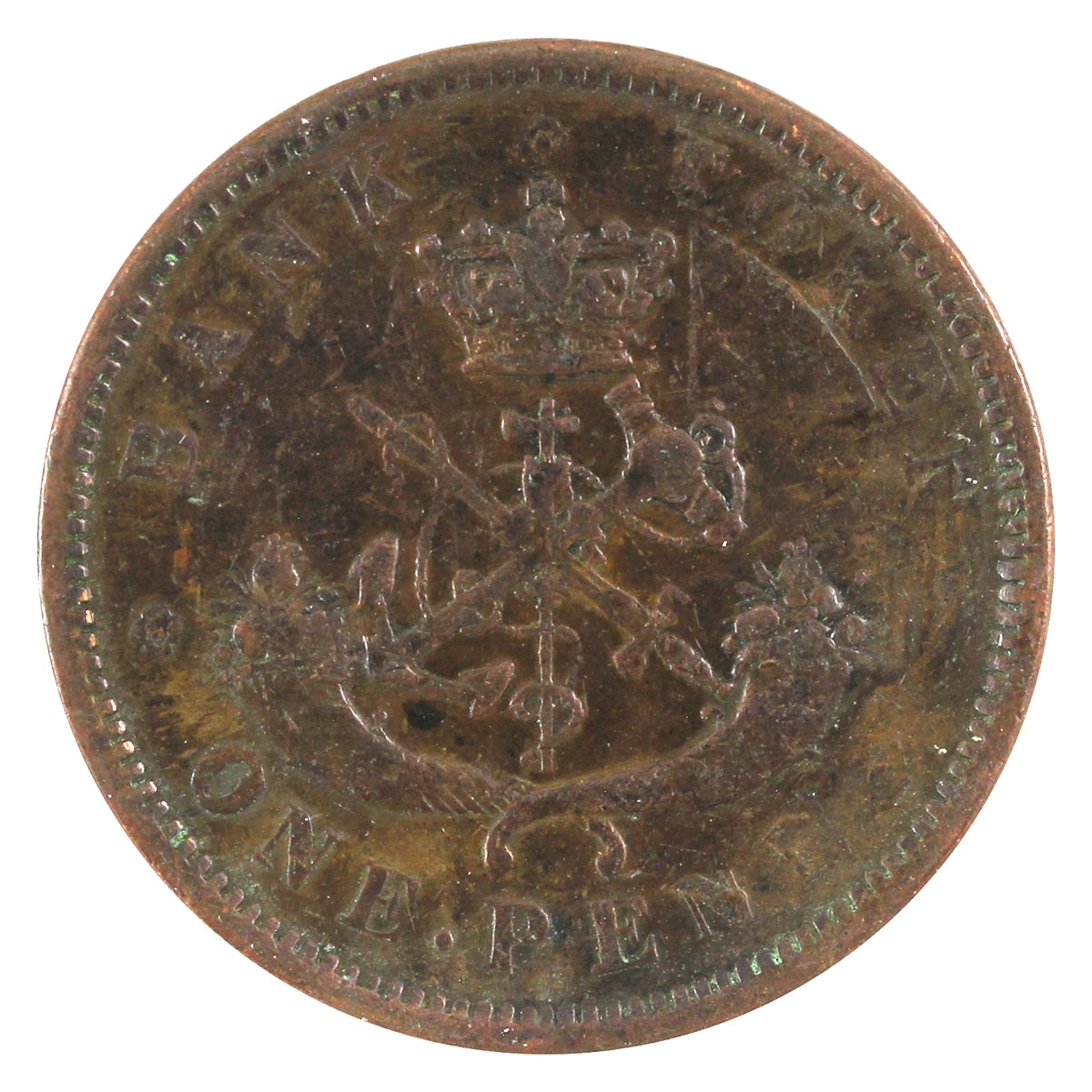 PC-6D 1857 Province of Canada, Bank of Upper Canada Penny Token Fine (F12)