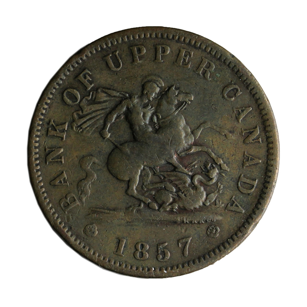 PC-6D 1857 Province of Canada, Bank of Upper Canada Penny Token F-VF (F15)