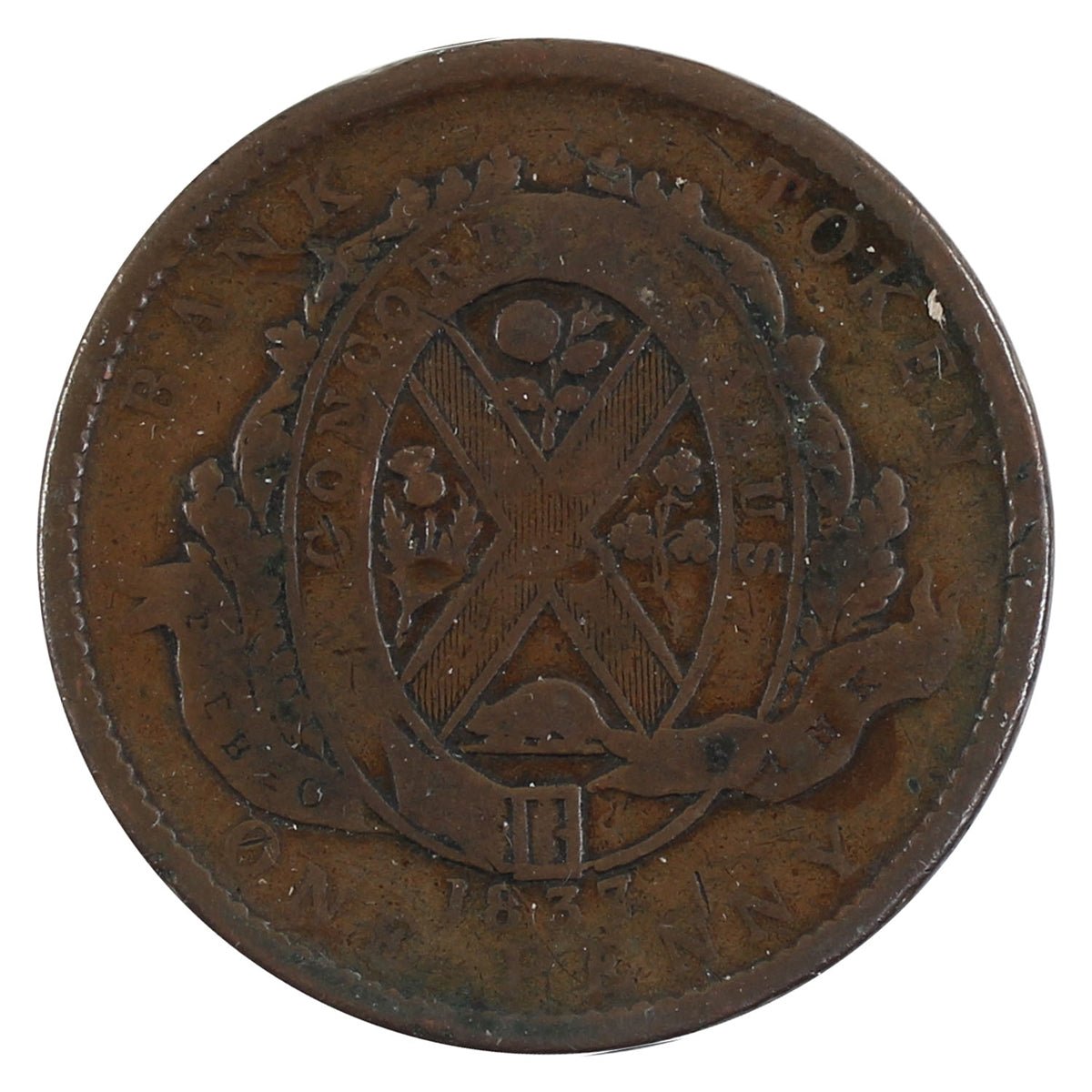 LC-9B3 1837 Lower Canada, Quebec Bank, One Penny Bank Token, G-VG (G6)
