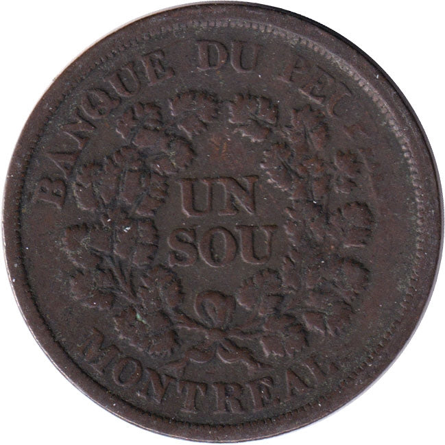 LC-5A5 No Date (1838) Lower Canada, Banque du Peuple Montreal Un Sou VG-F (VG10)