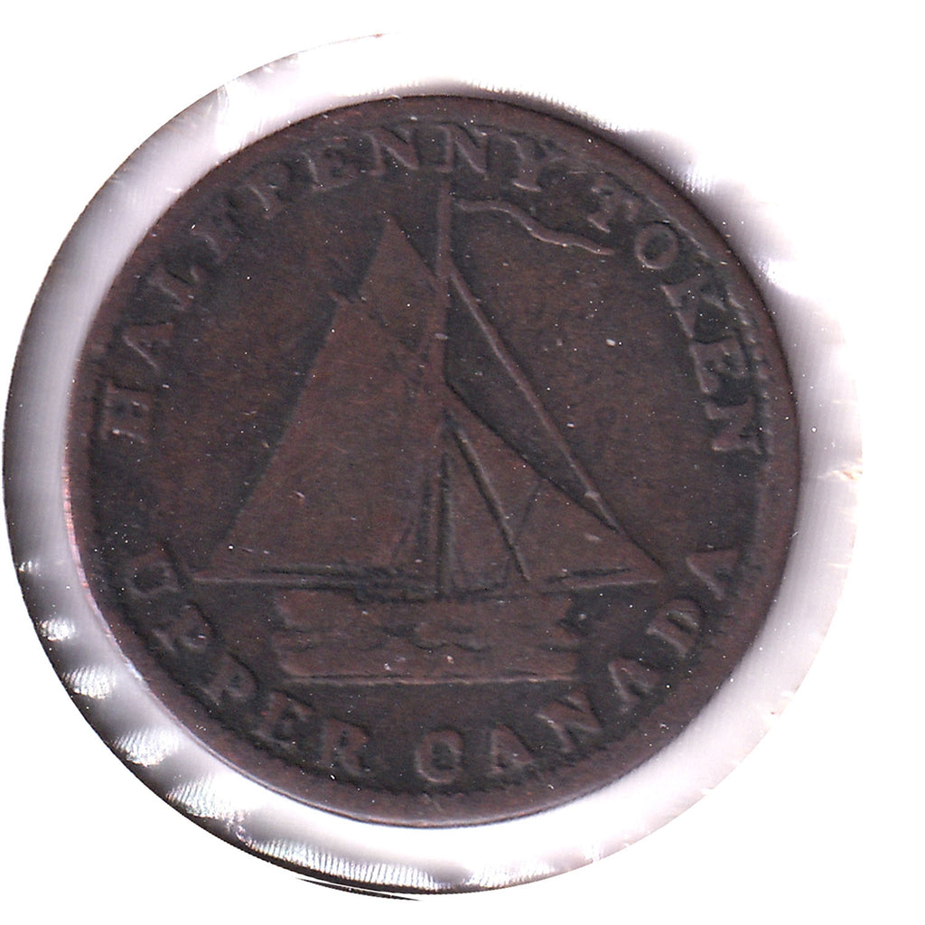 UC-9A2 1820 Upper Canada Points Between DA Commercial Change Half Penny Token G-VG (G6)