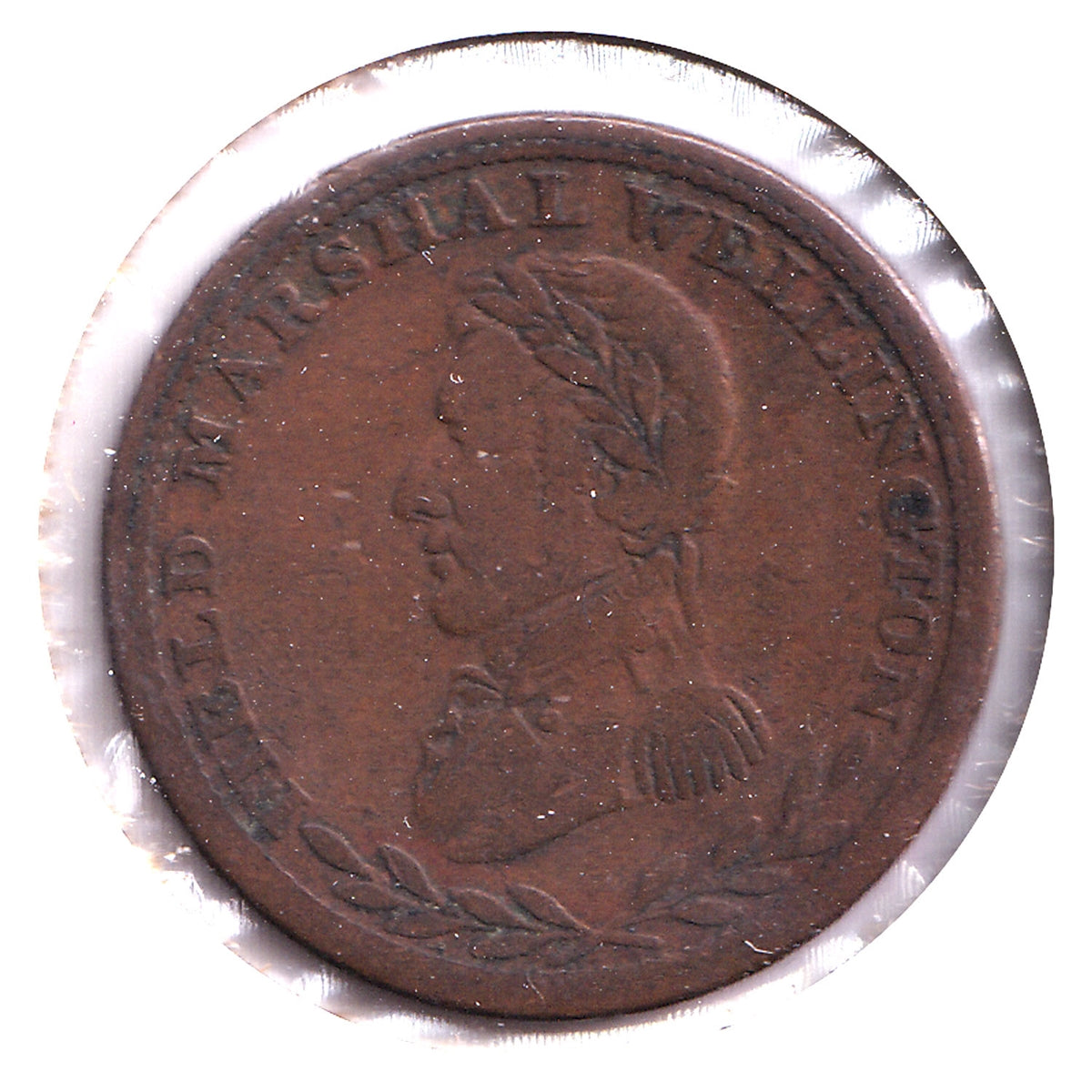 WE-1A2 1813 Wellington Half Penny, Bank Token, Fine (F12)