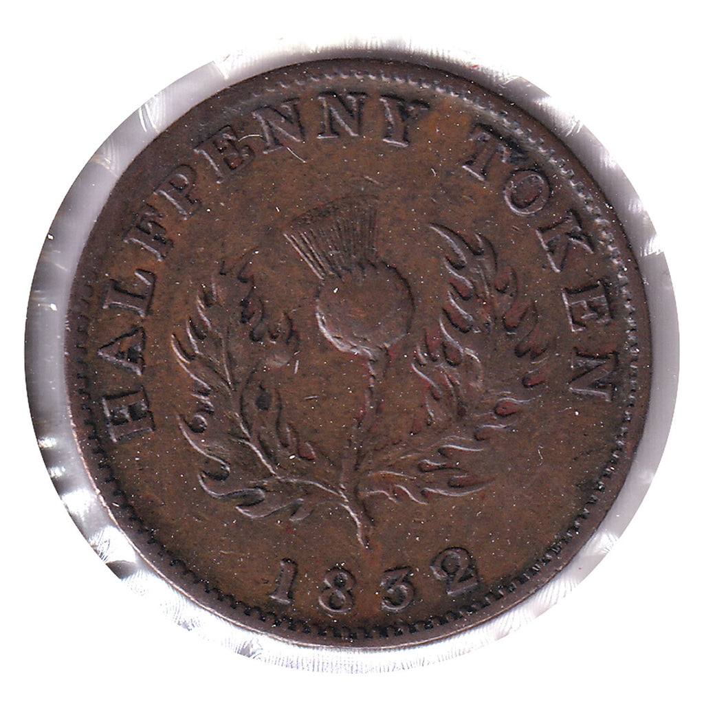 NS-1D2 1832 Nova Scotia George IV Thistle Half Penny Token VF-EF (VF30)