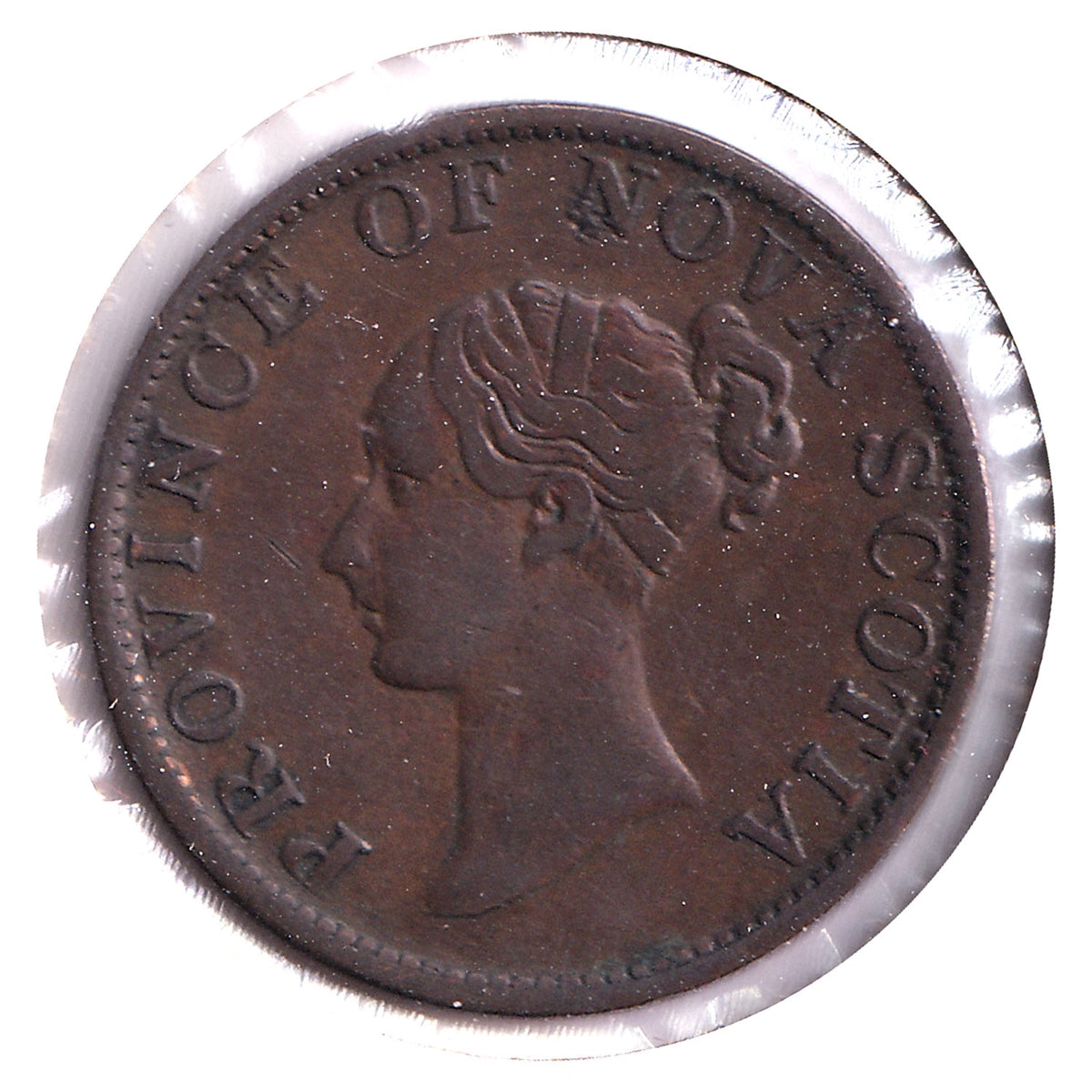 NS-1F5 1843 Nova Scotia Victoria Thistle Half Penny Token Very Fine (VF20)