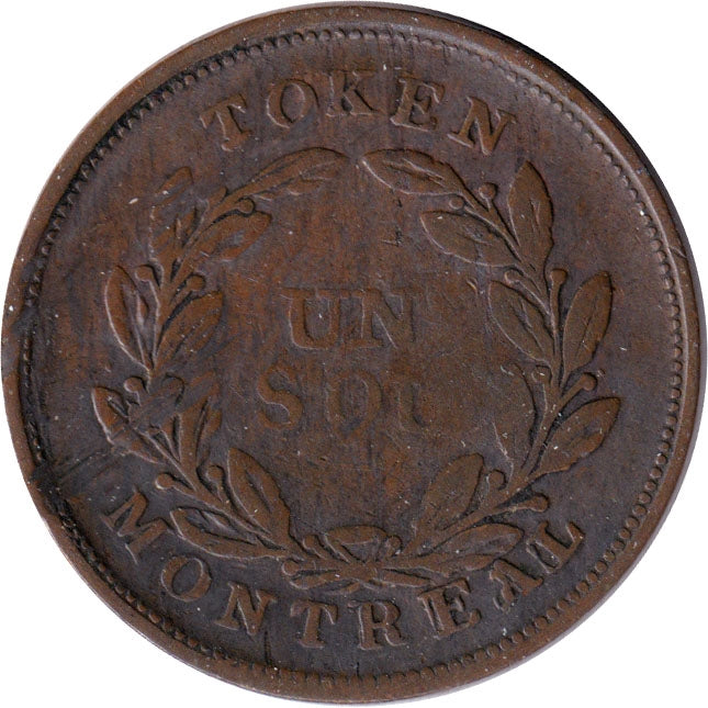 LC-32B No Date Lower Canada Un Sou, Agriculture & Commerce Bank Token, Very Good (VG8)