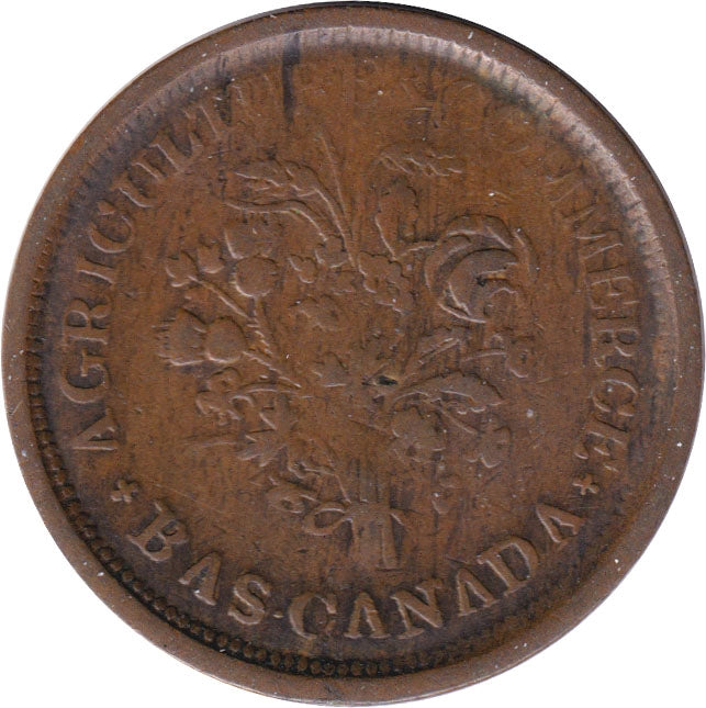 LC-32B No Date Lower Canada Un Sou, Agriculture & Commerce Bank Token, Very Good (VG8)