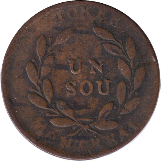 LC-41A1 No Date Lower Canada, Montreal Un Sou Token Very Good (VG8)
