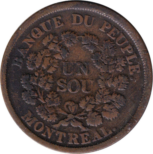 LC-5A5 No Date (1838) Lower Canada, Banque du Peuple Montreal Un Sou Fine (F-12)