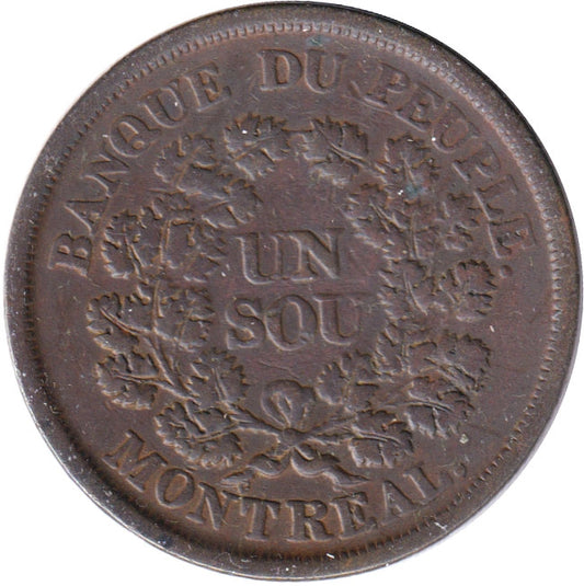 LC-5A5 No Date (1838) Lower Canada, Banque du Peuple Montreal Un Sou F-VF (F-15)