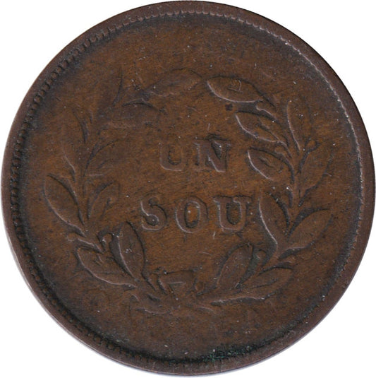 LC-27A1 No Date Lower Canada, Un Sou, Bank Token, Very Good (VG-8)