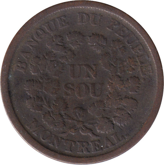 LC-5A3 No Date (1838) Lower Canada, Banque du Peuple Montreal Un Sou Very Good (VG-8)