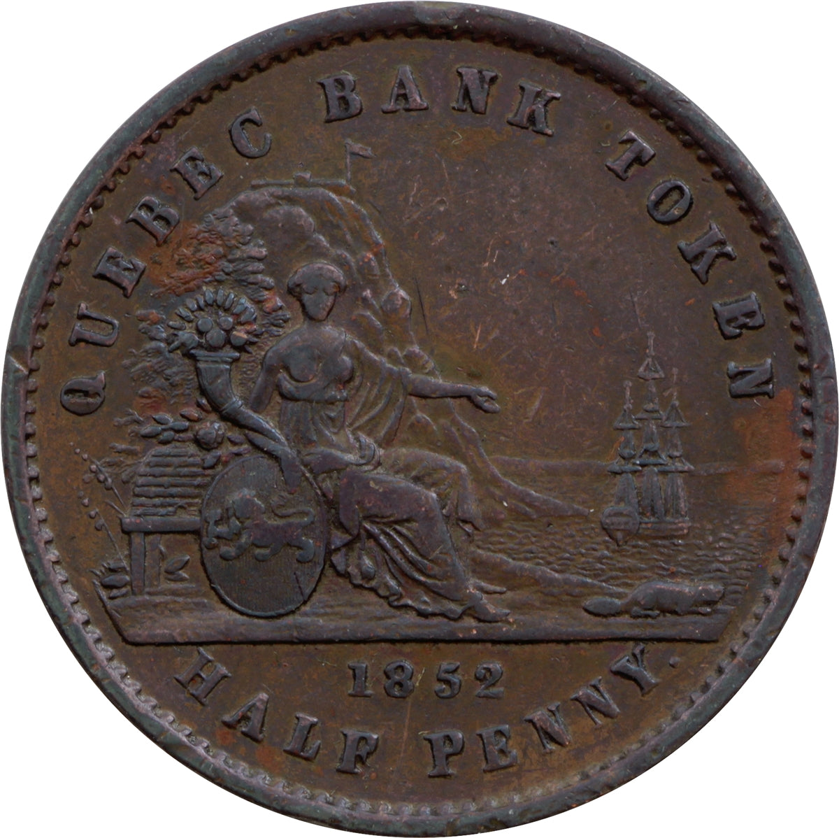PC-3 1852 Province of Canada Quebec Bank Half Penny Token EF-AU $