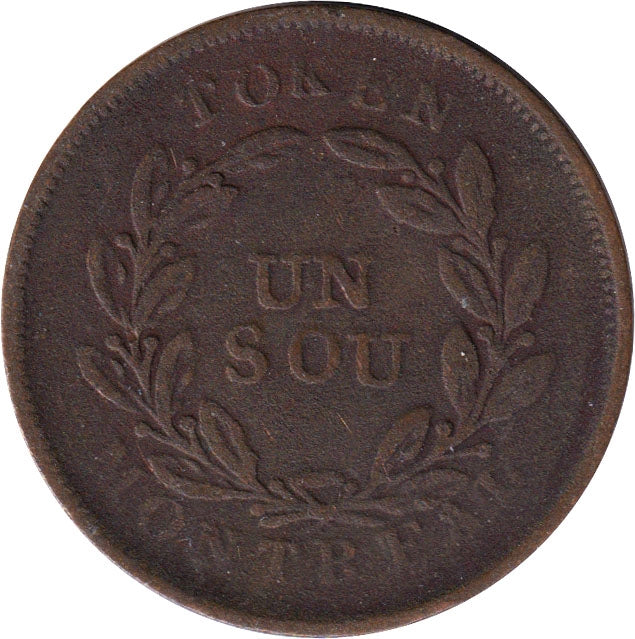 LC-31C No date Lower Canada Un Sou, Agriculture & Commerce Bank Token, Very Good (VG8)