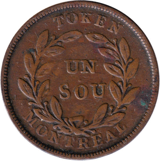 LC-27A1 No Date Lower Canada Un Sou, Agriculture & Commerce Bank Token Very Fine (VF-20)