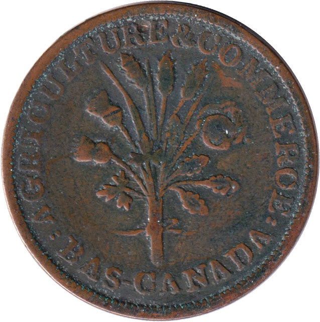 LC-27 No Date Lower Canada Un Sou, Agriculture & Commerce Bank Token, Fine (F12)
