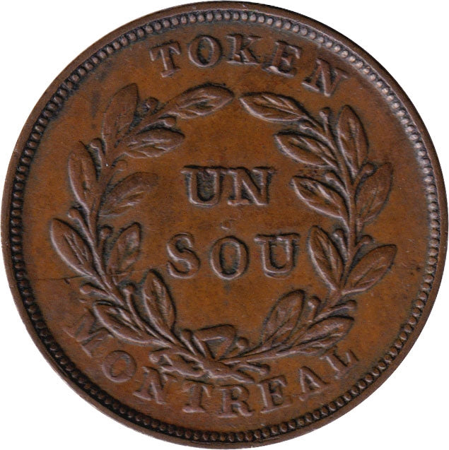 LC-27A1 No Date Lower Canada Un Sou, Agriculture & Commerce Almost UNC (AU50) $