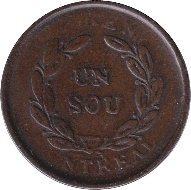 LC-24A1 No Date Lower Canada Un Sou, Agriculture & Commerce Token Very Good (VG8)