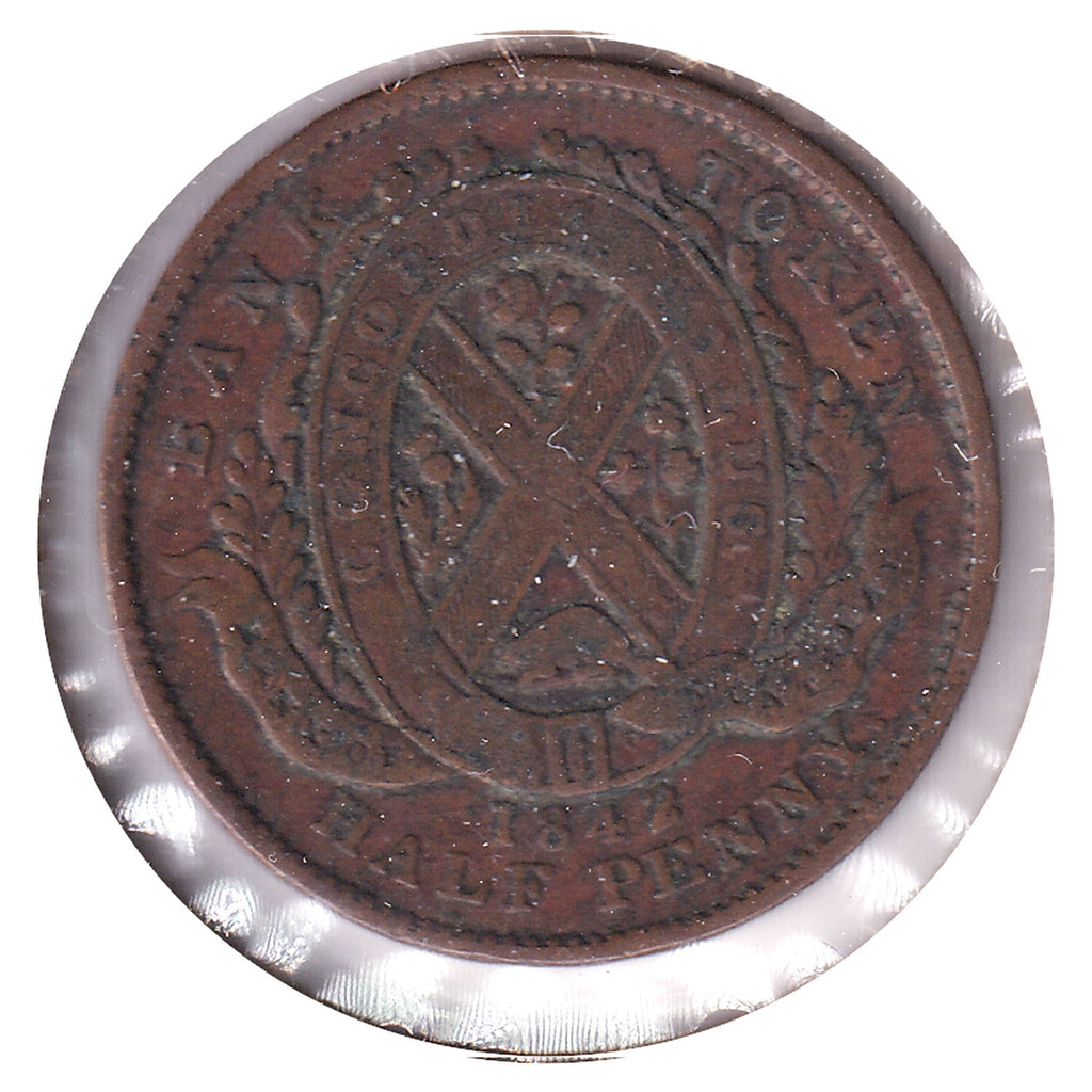 PC-1A2 1842 Province of Canada 1/2 Penny Token, Fine (F12)