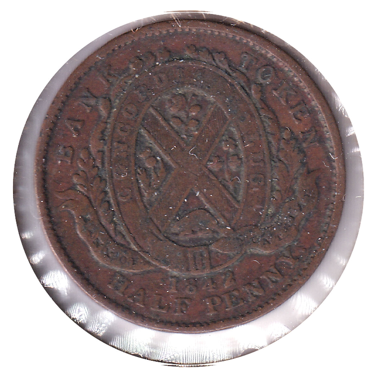 PC-1A2 1842 Province of Canada 1/2 Penny Token, Fine (F12)