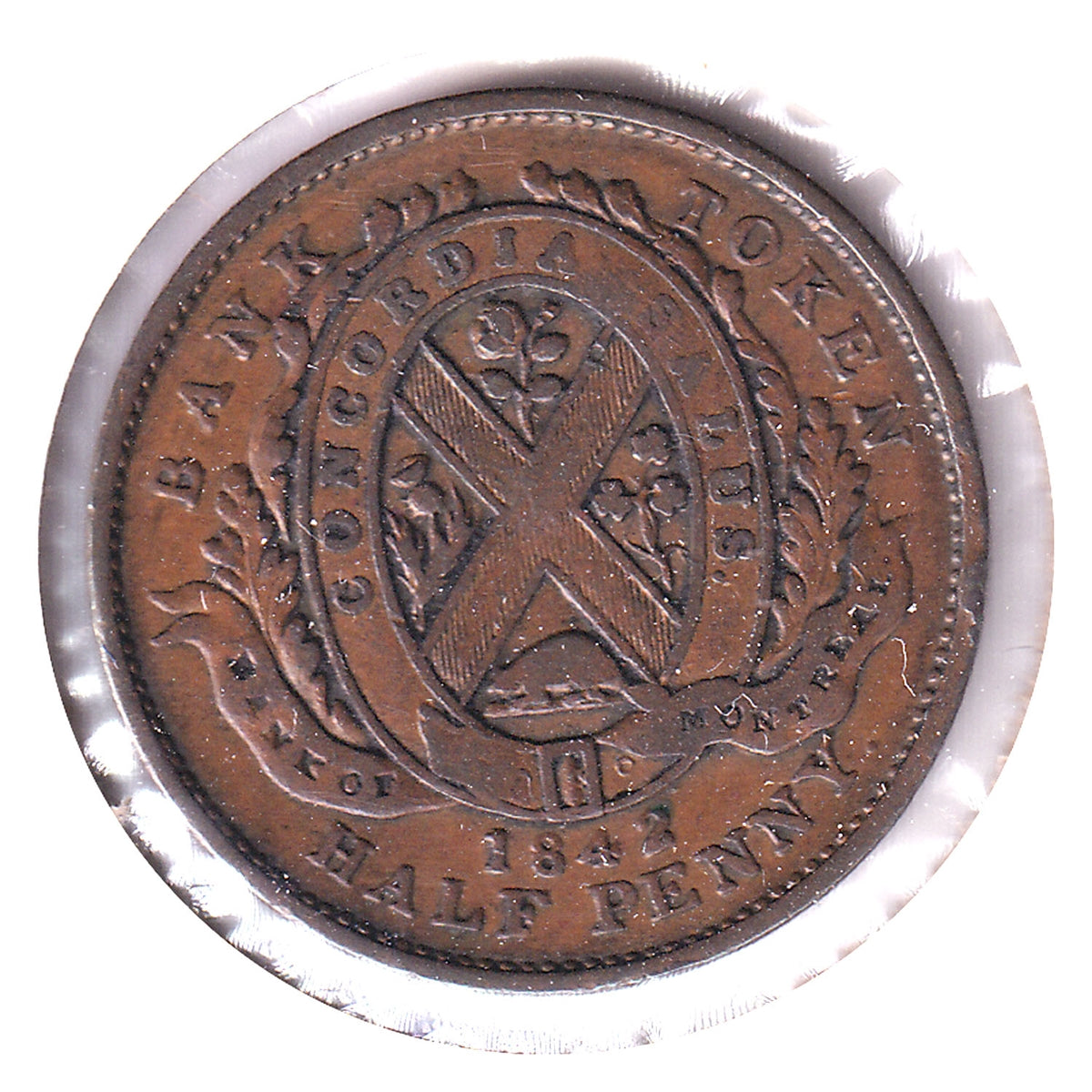 PC-1A2 1842 Province of Canada Half Penny Token, Very Fine (VF20)