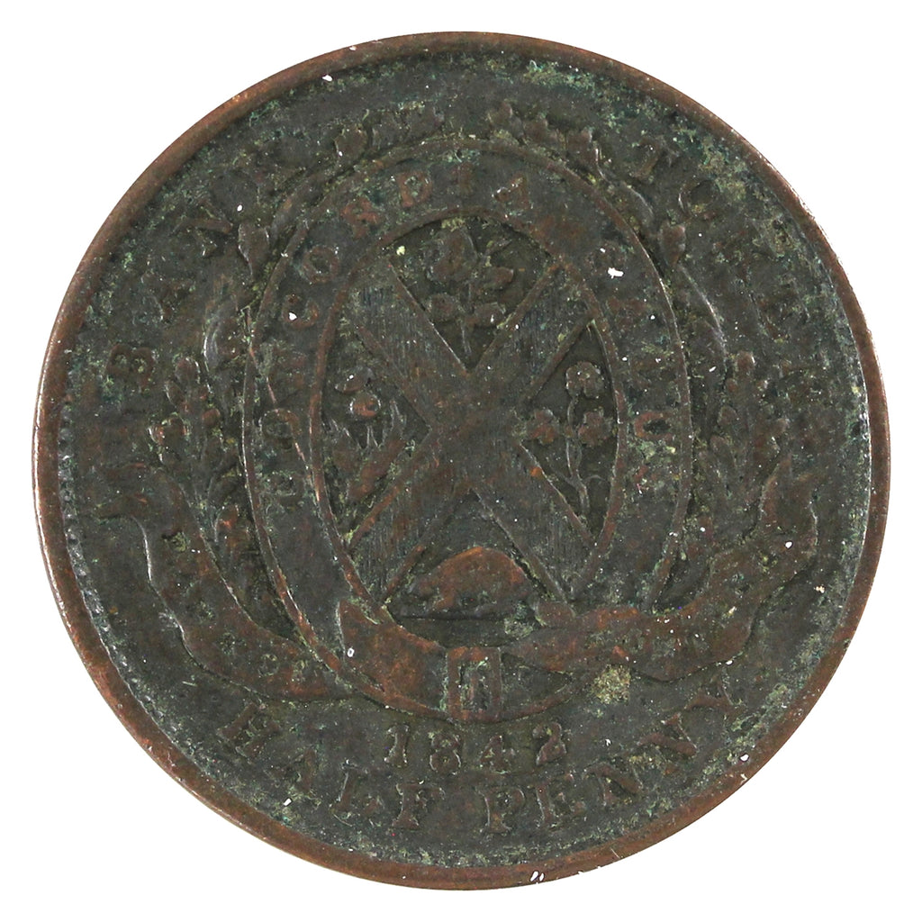 PC-1A2 1842 Province of Canada Bank of Montreal Half Penny Token VF-EF (VF30)