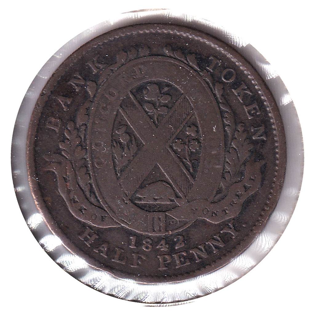 PC-1A2 1842 Province of Canada 1/2 Penny Token, VG-F (VG10)