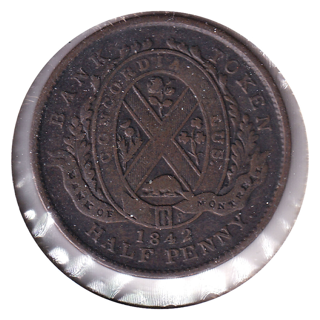PC-1A3 1842 Province of Canada, Bank of Montreal 1/2 Penny Bank Token, F-VF (F15)