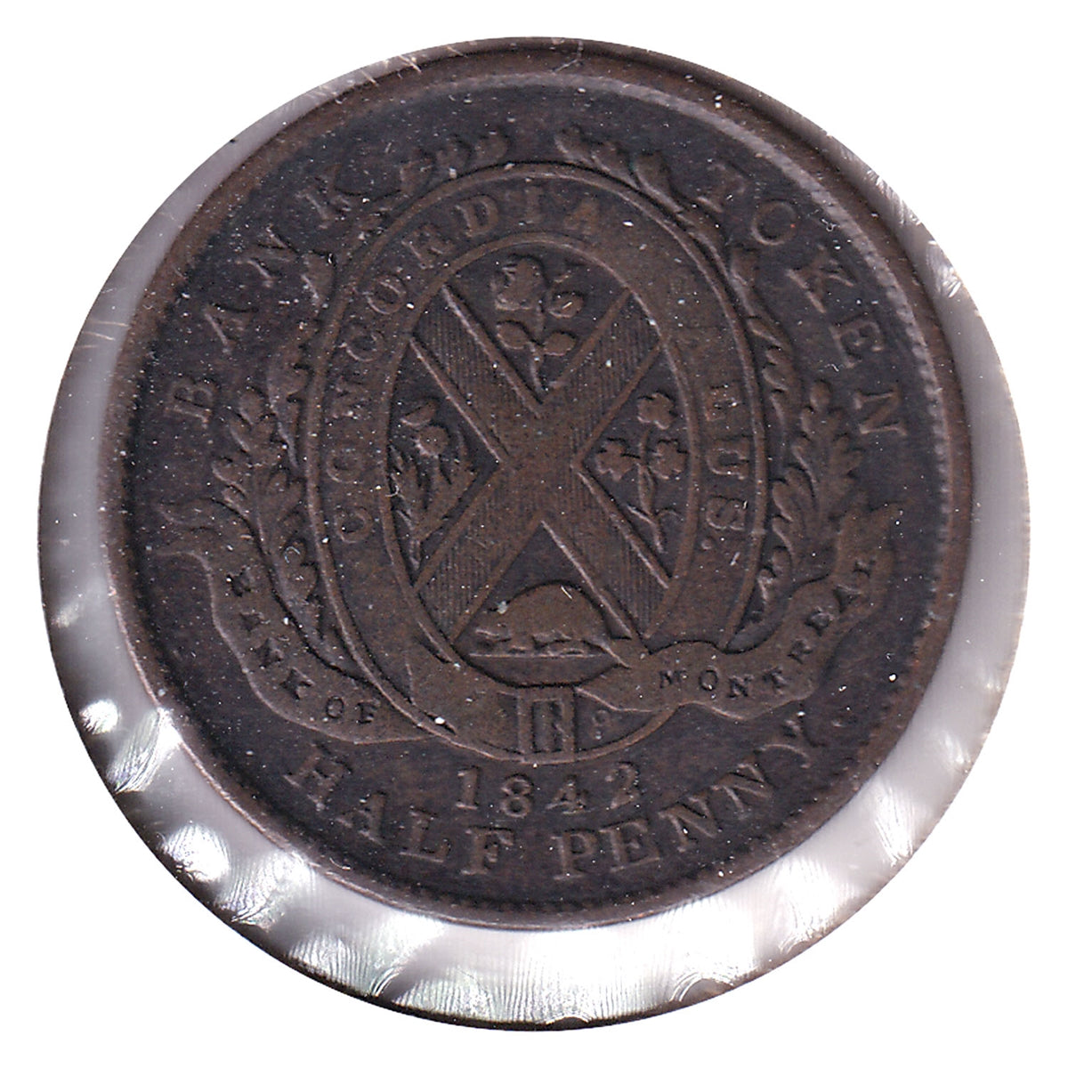 PC-1A3 1842 Province of Canada, Bank of Montreal 1/2 Penny Bank Token, F-VF (F15)
