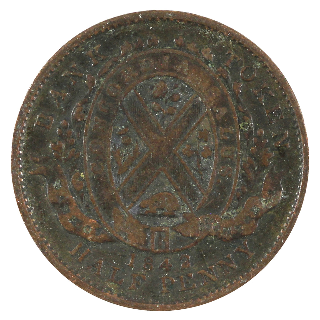 PC-1A3 1842 Province of Canada Bank of Montreal Half Penny Bank Token, Very Fine (VF20)