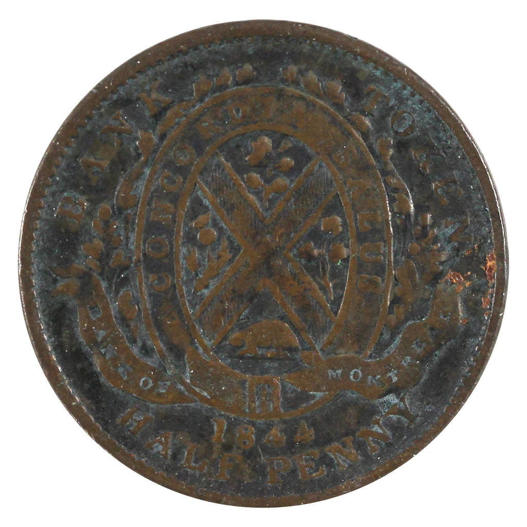 PC-1B1 1844 Province of Canada Bank of Montreal Half Penny Token Very Fine (VF20)