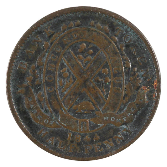 PC-1B1 1844 Province of Canada Bank of Montreal Half Penny Token Very Fine (VF20)