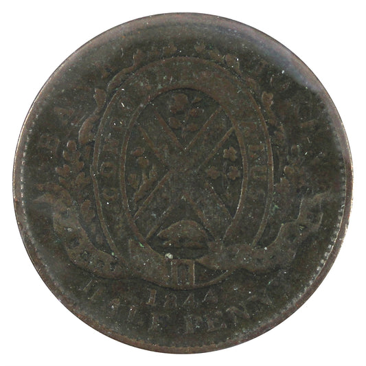 PC-1B3 1844 Province of Canada Bank of Montreal Half Penny Token, Fine (F12)
