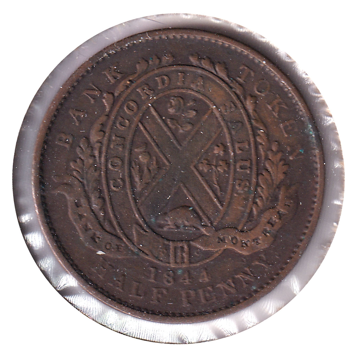 PC-1B3 1844 Province of Canada Bank of Montreal Half Penny Token, Very Fine (VF20)