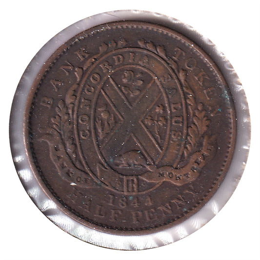PC-1B3 1844 Province of Canada Bank of Montreal Half Penny Token Very Fine (VF20)