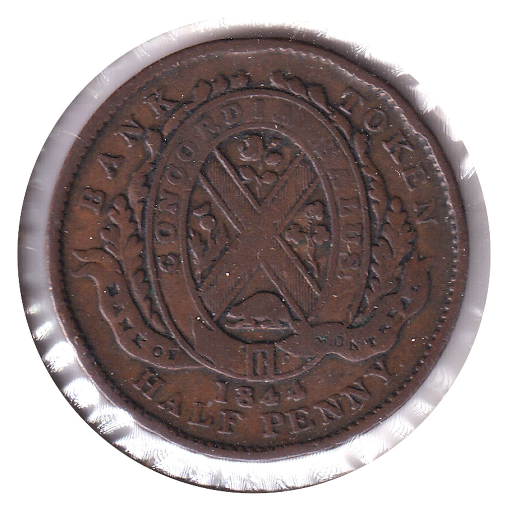 PC-1B3 1844 Province of Canada 1/2 Penny Token, VG-F (VG10)