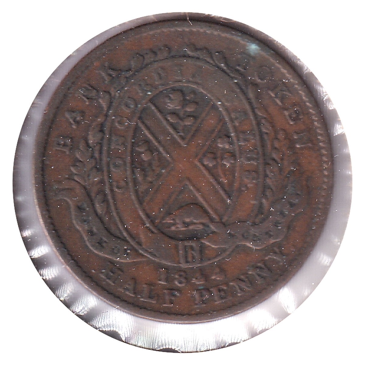 PC-1B4 1844 Province of Canada Bank of Montreal Half Penny Token Fine (F12)
