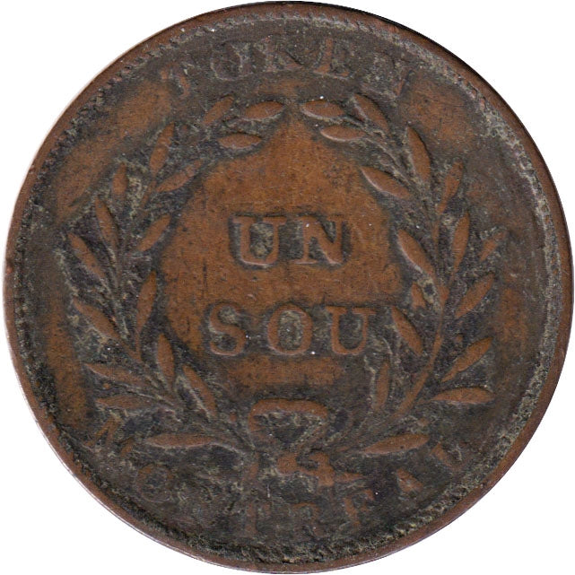 LC-36 No Date Lower Canada Un Sou, Agriculture & Commerce, Bank Token, F-VF (F15)