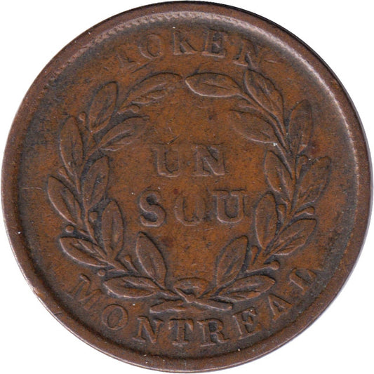 LC-33A1 No Date Lower Canada Un Sou, Agriculture & Commerce Token F-VF (F-15)