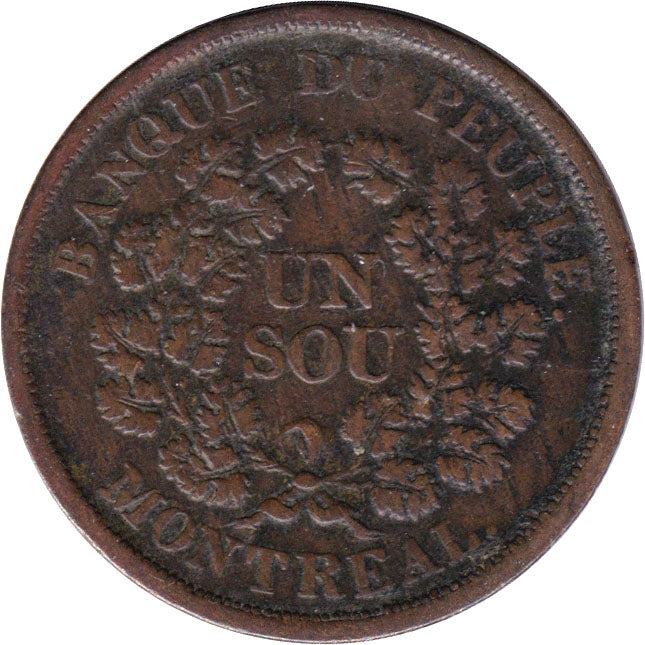 LC-5A3 (1838) Lower Canada Banque du Peuple, Montreal Un Sou, Very Fine (VF20)