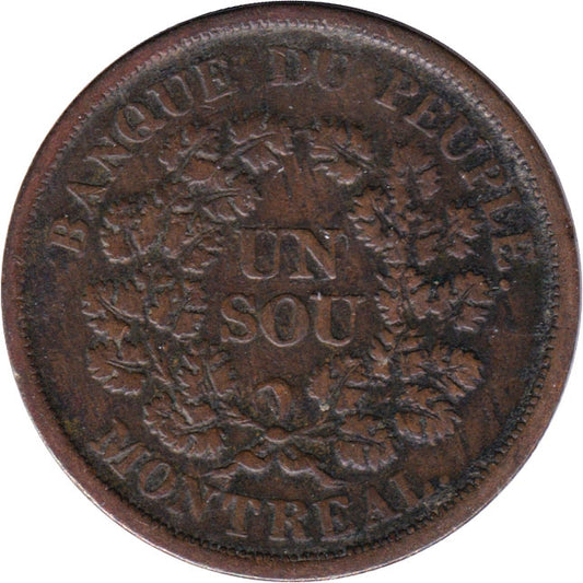 LC-5A3 (1838) Lower Canada Banque du Peuple Montreal Un Sou Token Fine (F12)