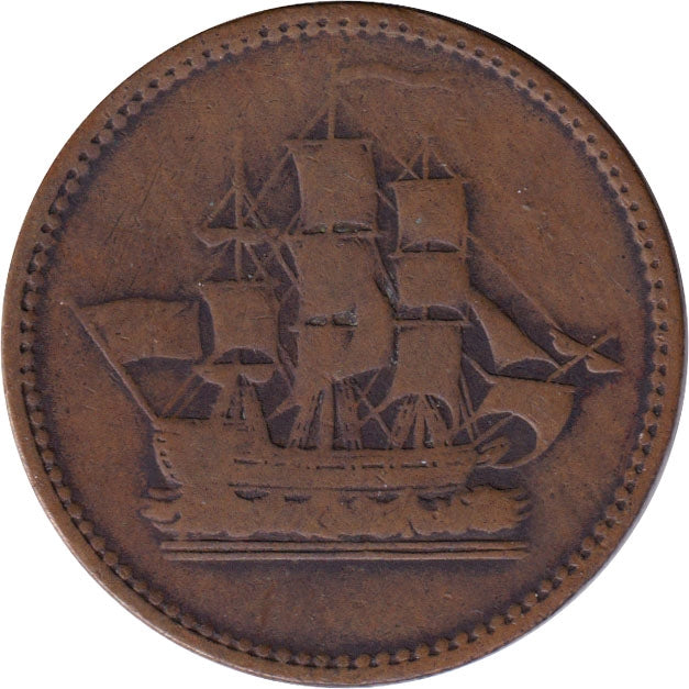WE-14 1815 Wellington Waterloo Sailing Ship Bank Token, G-VG (G6)