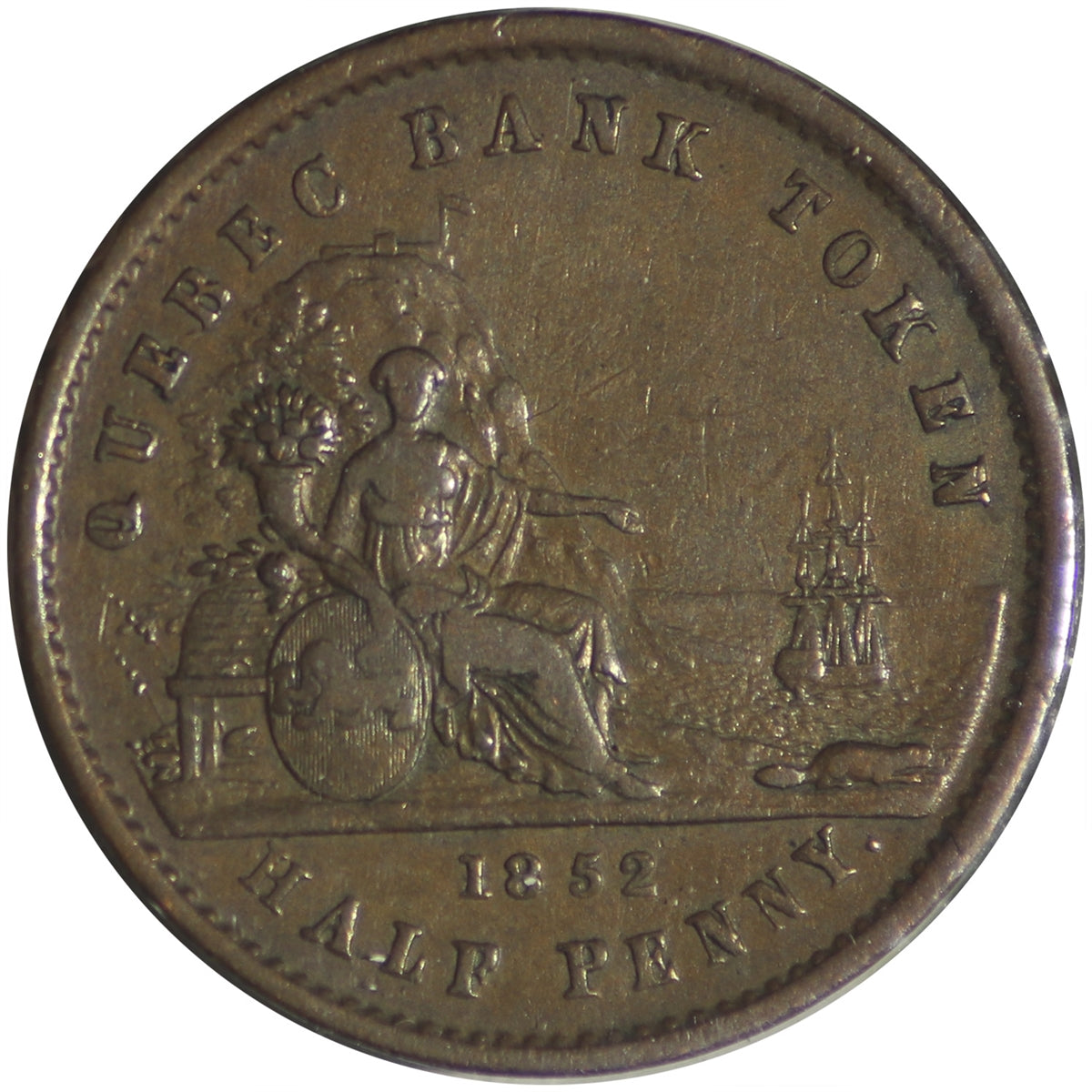 PC-3 1852 Province of Canada Quebec Bank Half Penny Bank Token Fine (F12)