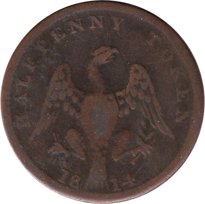 LC-54C2 1814 Lower Canada Spread Eagle Half Penny Bank Token, VG-F (VG10)