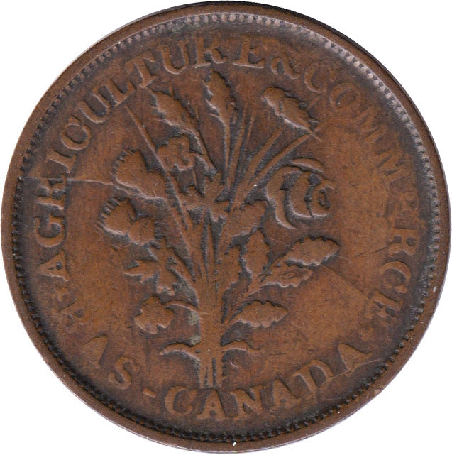 LC-29E1 No Date Lower Canada Un Sou, Agriculture & Commerce Bank Token, Fine (F12)