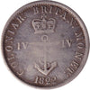BR-858 1822 British Colonies 1/4 Dollar Bank Token, F-VF (F15)