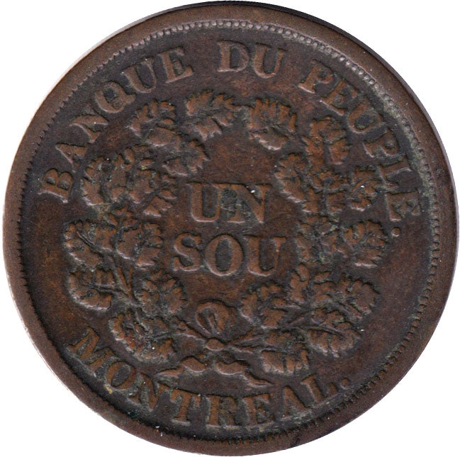 LC-5A5 No Date (1838) Lower Canada, Banque du Peuple Montreal Un Sou Very Fine (VF20)