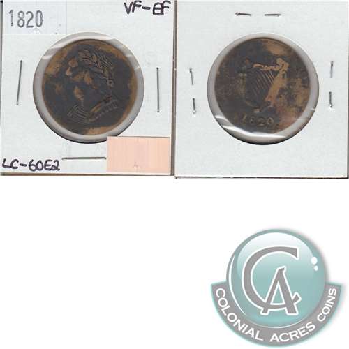 LC-60E2 1820 Lower Canada Bust & Harp Nine Strings, Brass Token VF-EF (EF40)